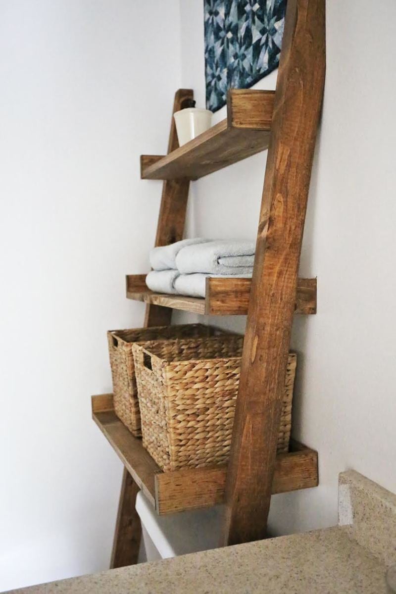 Ana White | Over the Toilet Storage - Leaning Bathroom Ladder - DIY